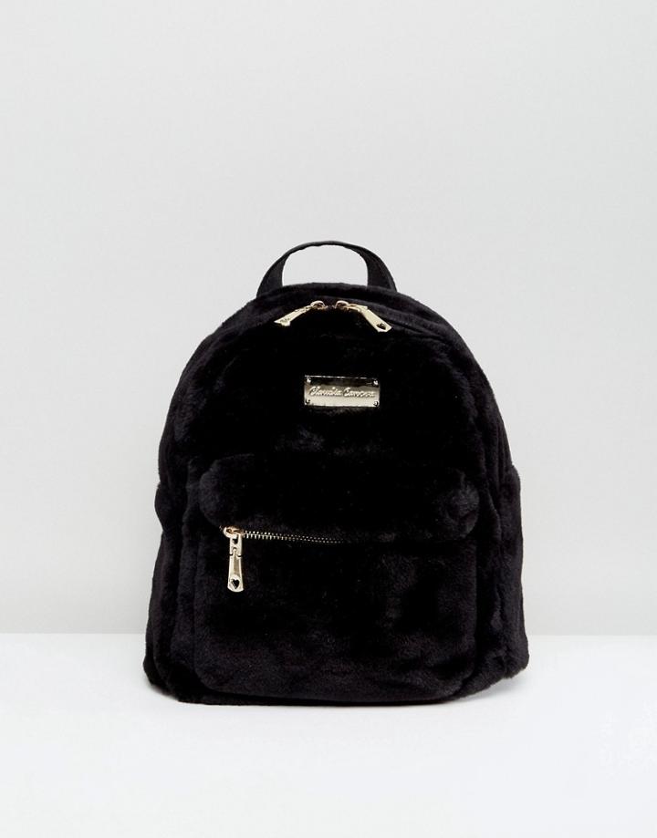 Claudia Canova Black Faux Fur Backpack - Black