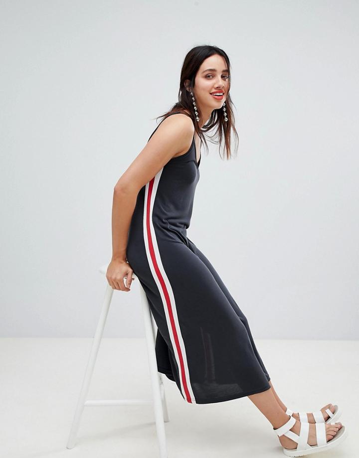 Stradivarius Side Stripe Cami Dress Plain - Black