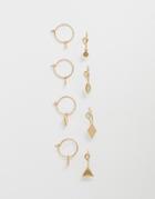 Asos Design Pack Of 4 Fine Hoops With Geo Shape Charms In Gold Tone