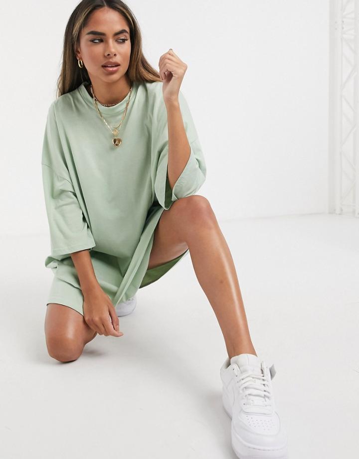 Asos Design Oversized T-shirt Dress In Sage Green