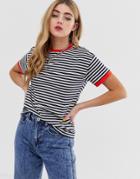 Noisy May Stripe Sweatshirt With Contrast Ringer - Multi