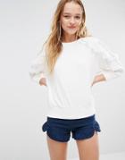 I Love Friday Knitted Top With Ruffle Shoulder Detail - White