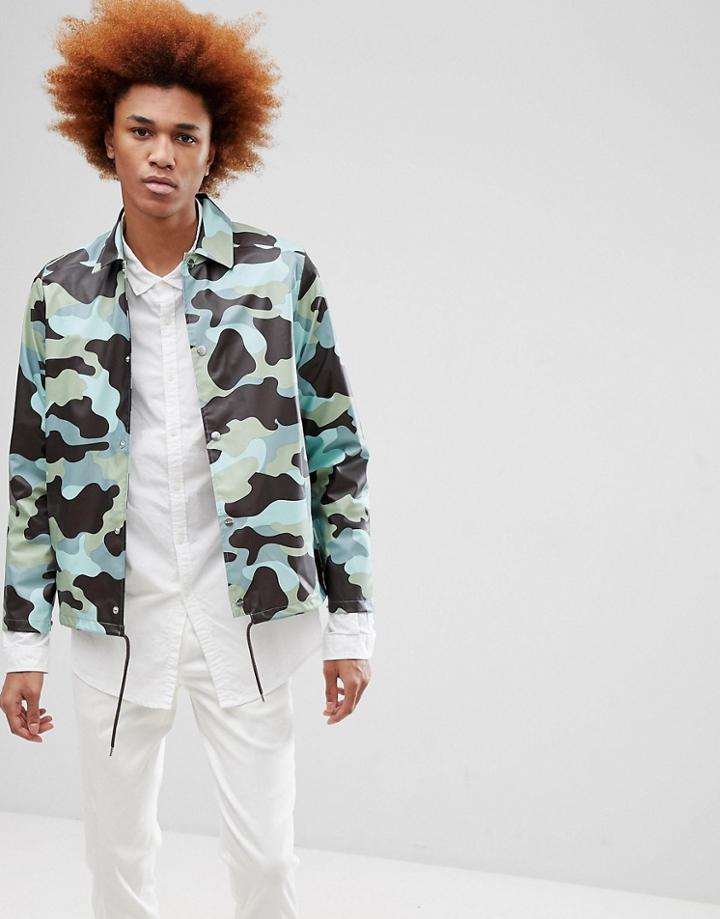 Rains 1217 Coach Jacket In Camo Print - Green