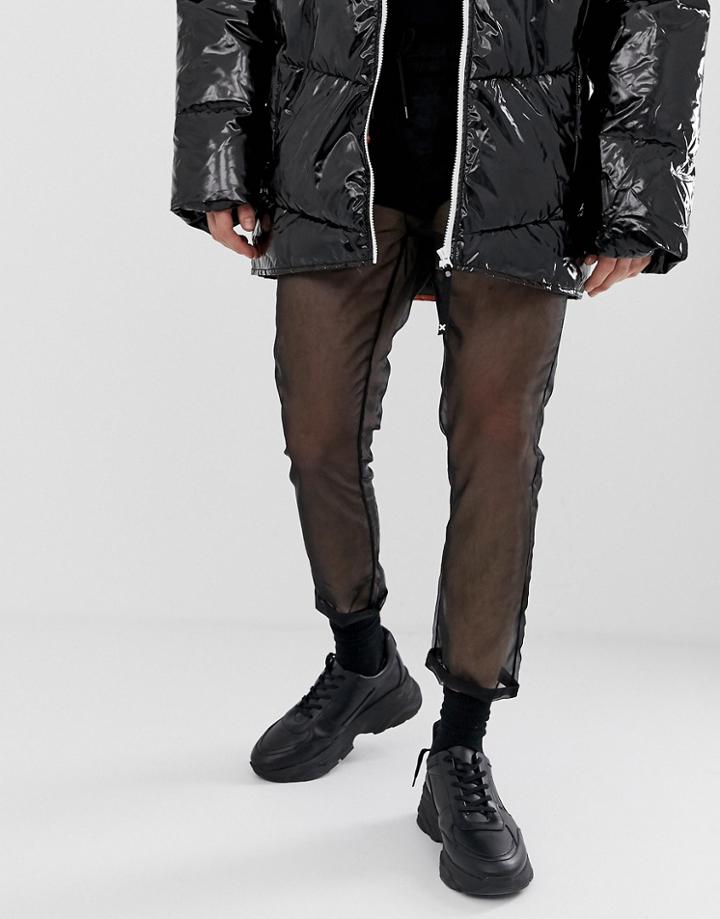 Asos Design Festival Slim Cropped Pants In Sheer Black Organza - Black