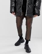 Asos Design Festival Slim Cropped Pants In Sheer Black Organza - Black