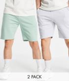 Asos Design Slim Jersey Shorts In Pastel Green/blue 2 Pack-multi