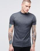Asos Muscle T-shirt With Turtleneck In Navy Marl - Black Marl