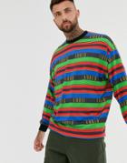 Asos Design Oversized Striped Long Sleeve T-shirt With Amour Text - Multi