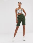 Asos Design City Shorts With Belt - Green