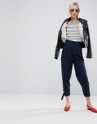 Asos Tapered Pant With Strapping D Ring Ankle Detail - Navy