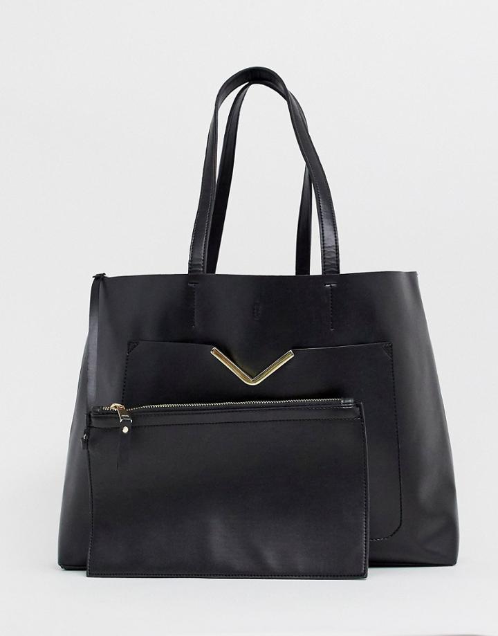Asos Design Hardware Pocket Shopper With Removable Clutch Bag - Black