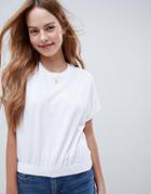 Asos Design Crop T-shirt With Elasticated Hem - White