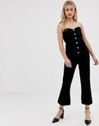 Asos Design Cord Bandeau Jumpsuit With Pearl Buttons - Black