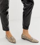 River Island Pointed Flats In Snake Print - Gray