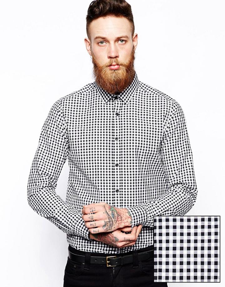 Asos Smart Shirt In Long Sleeve With Gingham Check - Black