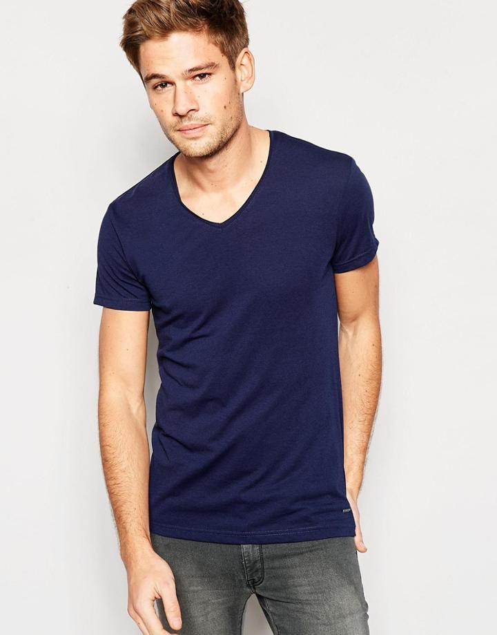 Esprit Scoop Neck T-shirt With Raw Edge - Navy