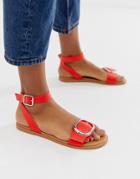 Asos Design Flora Flat Sandals In Red - Red