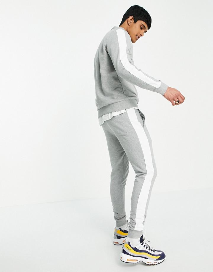 Asos Design Tracksuit Half Zip Track Top/ Skinny Jogger With Side Stripe-grey