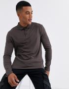 Asos Design Organic Long Sleeve Jersey Polo In Brown