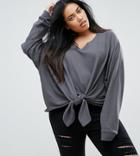 Asos Curve Sweatshirt With Knot Front In Washed Charcoal - Gray