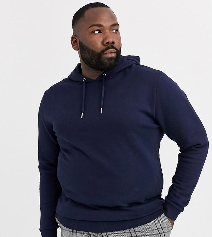 Asos Design Plus Longline Hoodie In Navy