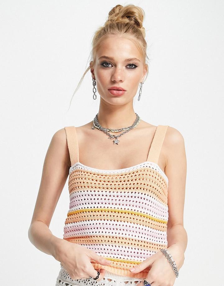 Envii Square Neck Cami Top In Crochet Stripe-orange