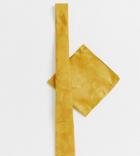 Asos Design Slim Paisley Jacquard Mustard Tie & Pocket Square