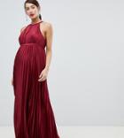 Chi Chi London Maternity High Neck Satin Maxi Dress In Oxblood-red