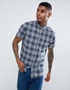 Asos Regular Fit Check Shirt With Linen Mix - Blue