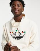 Adidas Originals Floral Trefoil Hoodie In Off White