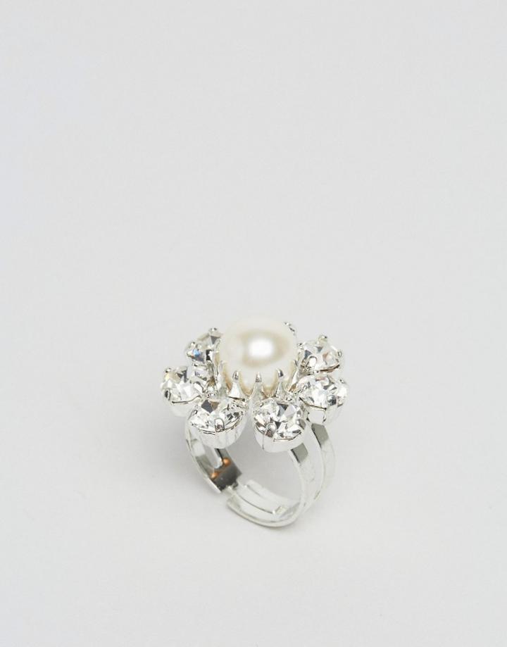 Krystal Swarovski Pearl Daisy Ring - Clear