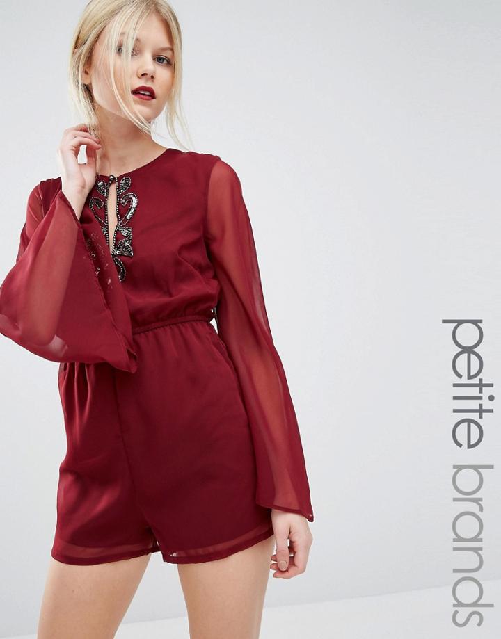 Maya Petite Embellished Romper - Red