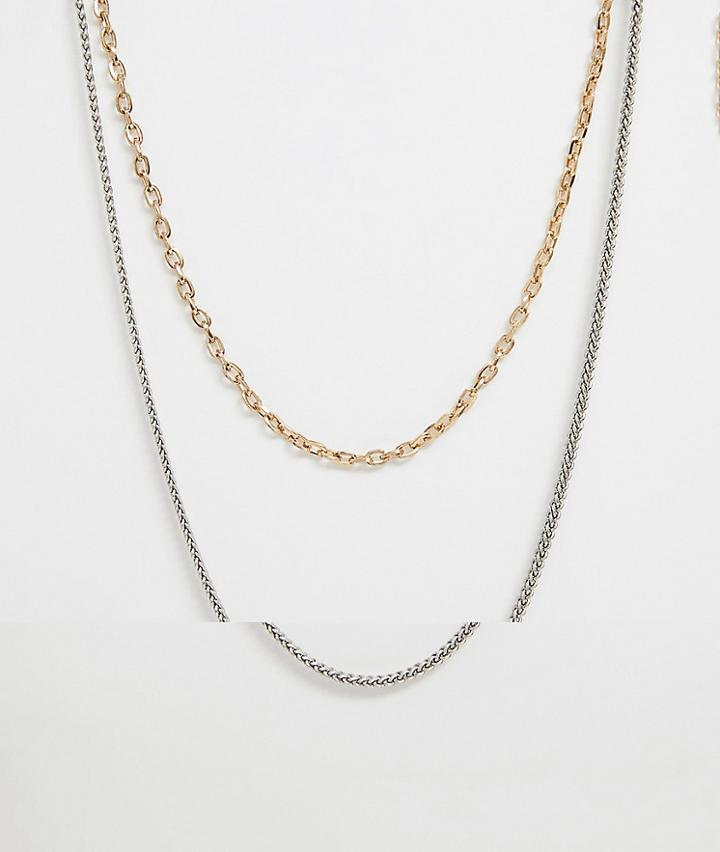Bershka 2-pack Chain Necklace Set In Silver And Gold - Multi