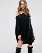 Asos Lounge Asymmetric Oversized Sweater Dress - Black