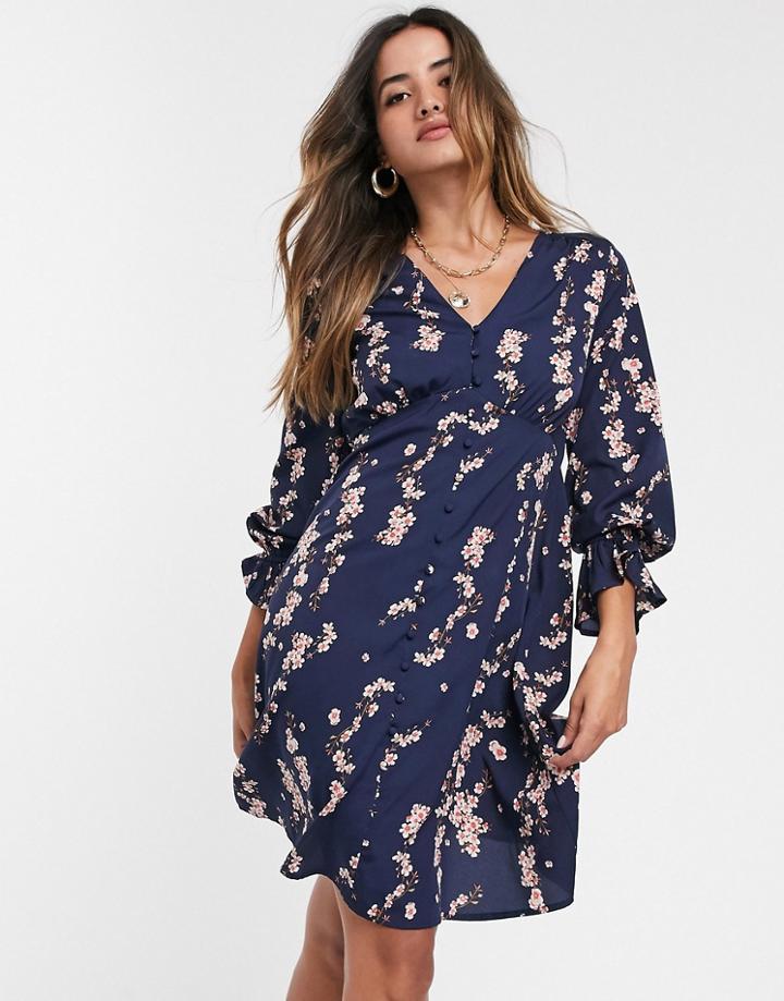 Vero Moda Floral Button Front Tea Dress-multi