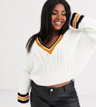 Asos Design Curve V Neck Sweater With Tipping-cream