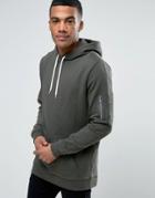 Asos Longline Hoodie With Ma1 Pocket In Khaki - Green