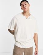 Asos Design Oversized Notch Neck T-shirt In Beige-neutral