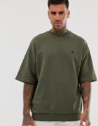Asos Design Oversized Short Sleeve Sweatshirt In Khaki With Triangle - Green