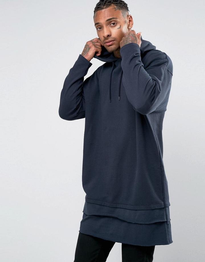Asos Extreme Oversized Super Longline Hoodie With T-shirt Hem - Navy