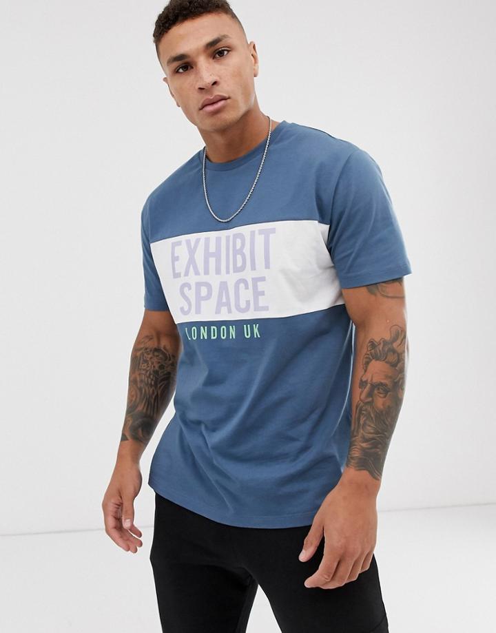 Asos Design Relaxed T-shirt With Color Block Panel And Exhibit Print - Green