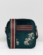Asos Flight Bag In Velvet With Embroidery - Green