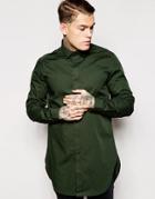 Asos Shirt In Super Longline With Long Sleeves - Green