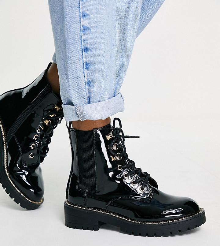 River Island Wide Fit Lace Up Chunky Gusset Boot In Black