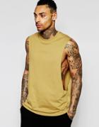 Asos Sleeveless T-shirt With Extreme Dropped Armhole In Khaki - Brown