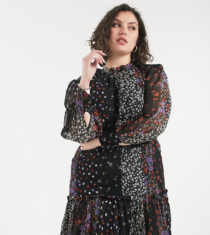 Violet Romance Curve Mini Dress In Micro Floral Print-multi