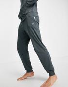 Boss Bodywear Silver Logo Embroidered Sweatpants In Khaki-green