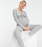 Pieces Maternity Lounge Wrap Jersey Jumpsuit In Gray-grey