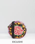 Reclaimed Vintage Embroidered Rose Cross Body Bag - Black
