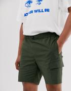 Asos Design Slim Shorts In Dark Green Nylon - Green